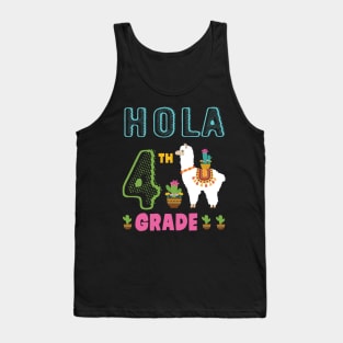 Cactus On Llama Student Happy Back To School Hola 4th Grade Tank Top